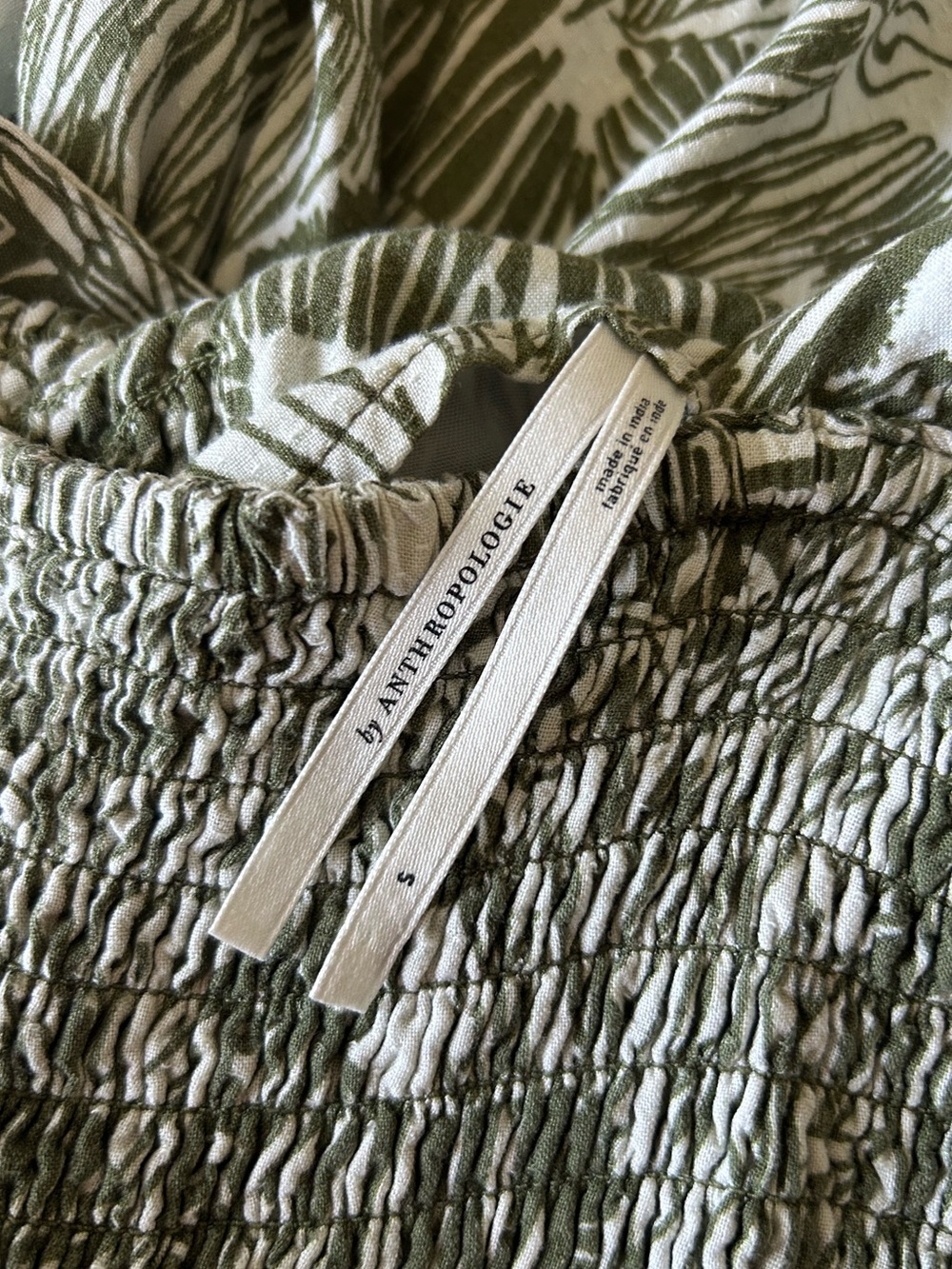 Anthropologie Piper Square-neck Smocked Cut-out Mini Dress in Moss Safari Print - Picture 8 of 8